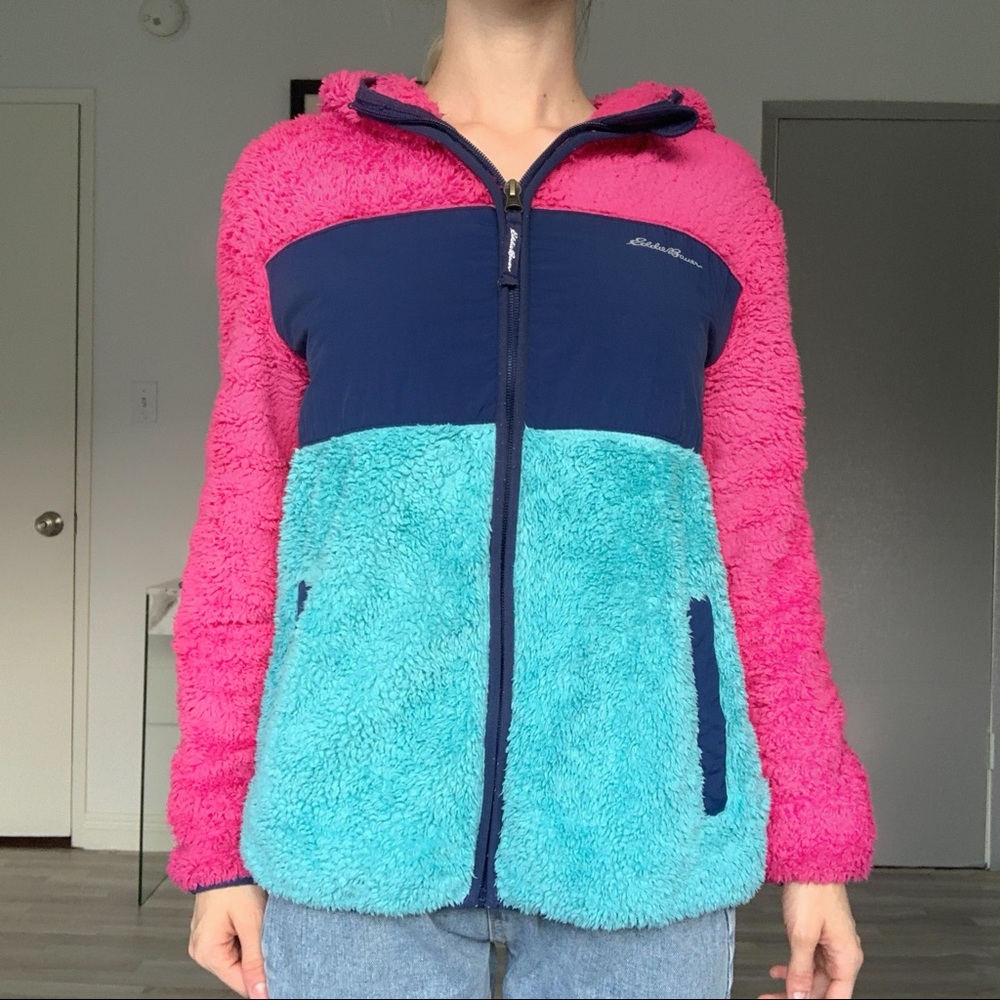 Vintage Eddie Bauer Pink and Blue Zip Up Fleece